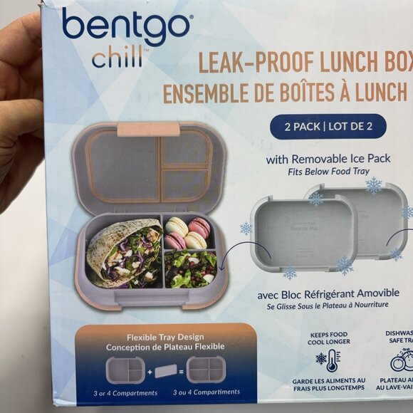 New Bentgo Chill XL 5 Cup Lunch Box Set Ice Pack 3/4 Compartment 8B03WB Purple - Picture 7 of 8